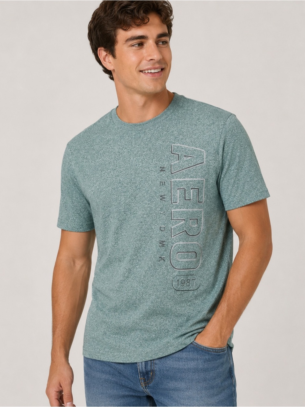 Aeropostale Men’s Medium Raised Logo T-shirt Sagebrush Green Marled